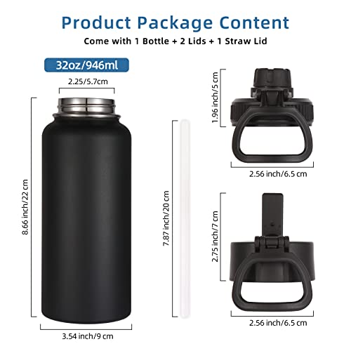 32oz Insulated Water Bottles Bulk 4 Pack with Straw Lid & Spout Lid (4 Count)
