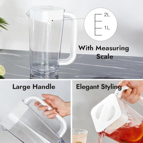 4 Pack 2L 68 oz Plastic Pitcher with Lid & Handle