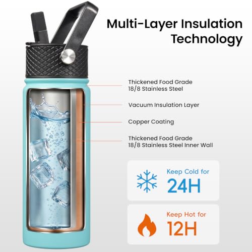 24 oz Insulated Stainless Steel Water Bottle with Straw Lid