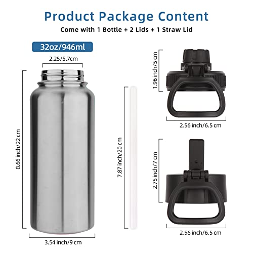 32 oz Insulated Water Bottle with Straw Lid and Spout Lid