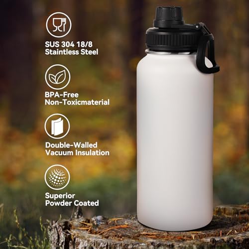 32 oz Insulated Water Bottle with 2 Lids