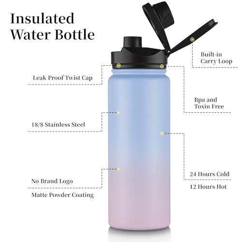 24 oz Insulated Water Bottle Bulk 8 Pack (8 Count)