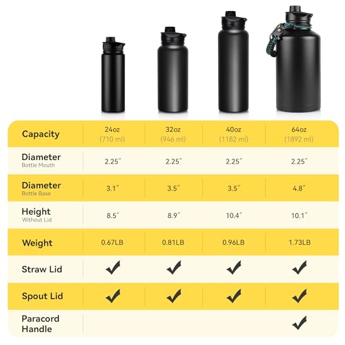 24 oz Insulated Water Bottle Bulk 4 Pack (4 Count)