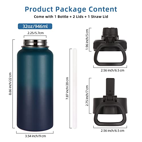 32 oz Insulated Water Bottle with Straw Lid and Spout Lid