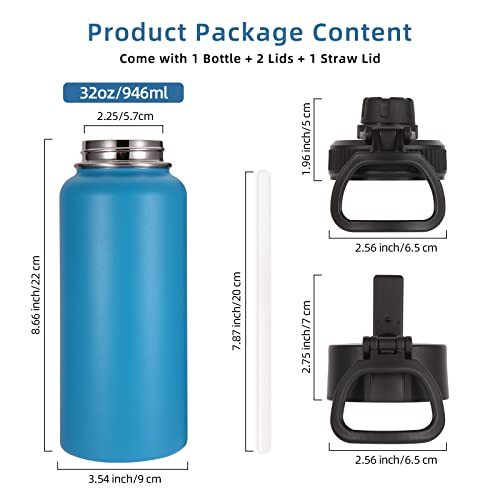 32 oz Insulated Water Bottles Bulk 2 Pack with Straw Lid & Spout Lid