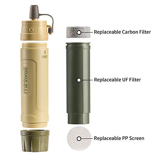 Portable Water Filter 3 Stages Filtration with 2 Collapsible Bottle for Survival Kit or Go Bag L605B Water Filter with Bottles