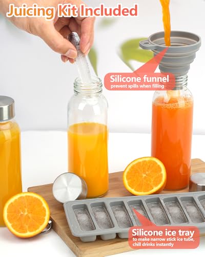 10.5 oz Glass Juice Bottles with Stainless Steel Gold Lid Leak Proof (8 Count)