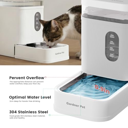 1.7 Gallon Automatic Dog Water Bowl Dispenser 6.5L Gravity Water Feeder with Stainless Steel Bowl & Maifan Stone Filter