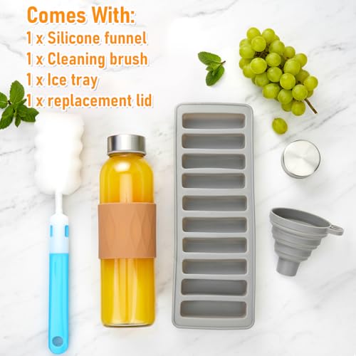 18oz Glass Juice Bottles with Stainless Steel Lids Leak Proof 6 Pack (6 Count)