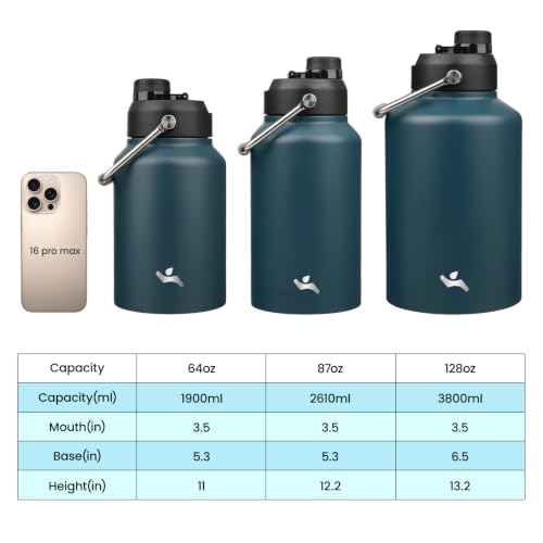 128 oz Insulated Stainless Steel Water Bottle Jug with Handle