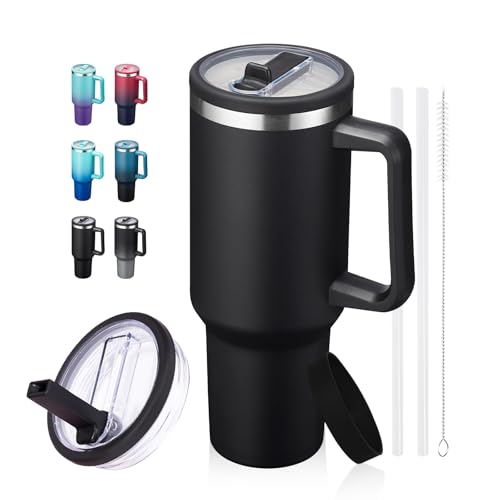 40 oz Insulated Travel Tumbler with Flip Straw Lid & Handle