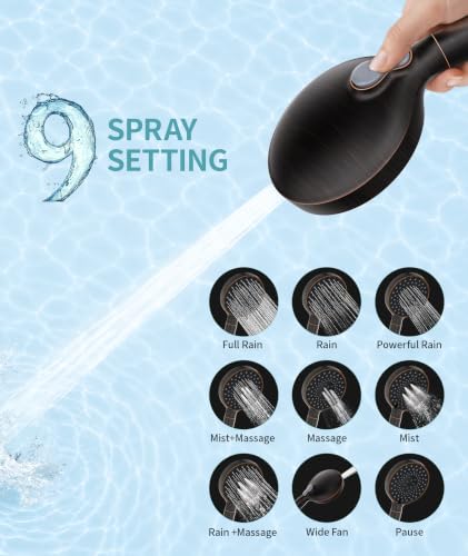 Filtered Shower Head with Handheld High Pressure 9 Spray Mode Showerhead Detachable Shower Head Water Softener Filters Beads for Hard Water Remove Chlorine 4 Filters ORB