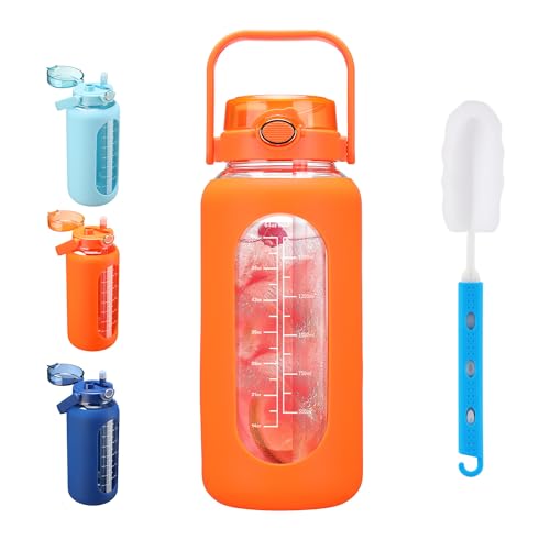 64 oz Glass Water Bottle with 2