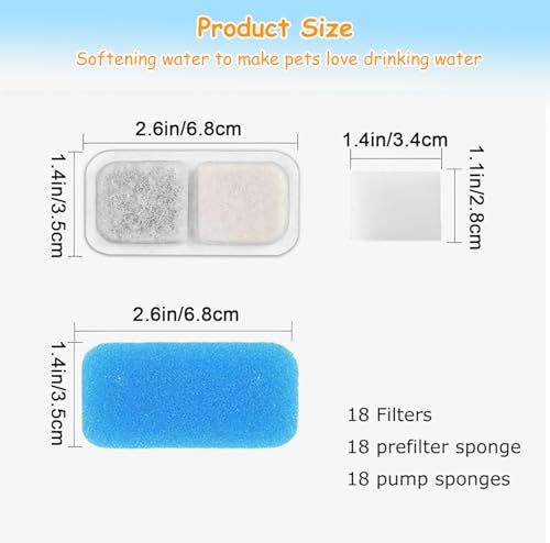 18 Set Cat Fountain Replacement Filters Compatible with oneisall PWF (36 Count)