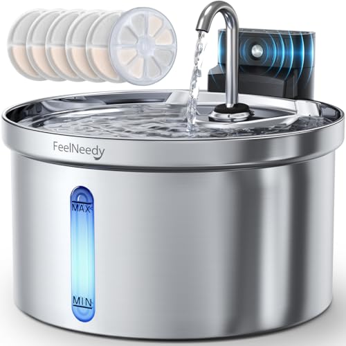 Wireless Cat Water Fountain Stainless Steel [Water & Battery Separation] FEELNEEDY Smart Pet Water Fountain