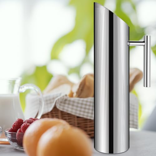 Stainless Steel Water Pitcher 70oz Modern Metal Pitcher with Ice Guard Silver Carafe Drink with Handle or Iced Hot Drink Tea Juice Coffee Beer