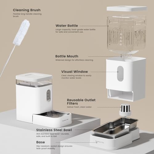 1.7 Gallon Automatic Dog Water Bowl Dispenser 6.5L Gravity Water Feeder with Stainless Steel Bowl & Maifan Stone Filter