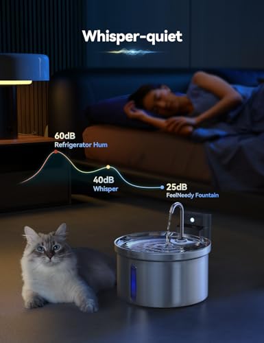 Wireless Cat Water Fountain Stainless Steel [Water & Battery Separation] FEELNEEDY Smart Pet Water Fountain