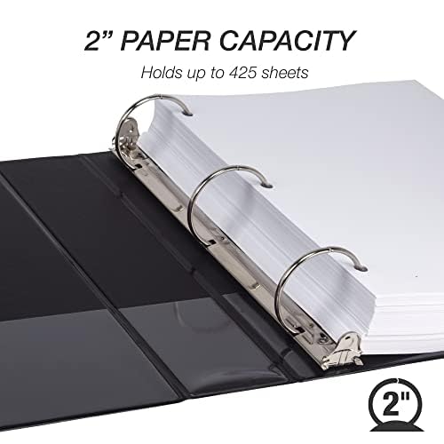 Samsill 2 Inch 3 Ring Binders, Economy Round Ring, Clear View Cover, 425 Sheet Capacity - for School, Home, Office - Black, 6 Pack