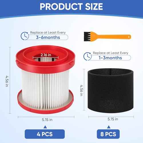 4 Pack 49-90-1900 Wet Dry Vacuum Filter Compatible With Cordless M18 Vacuum 0780-20 0880-20, with 8 Foam Sleeve Filters & 1 Brush