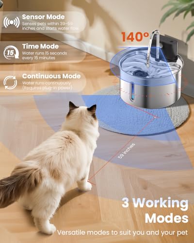 Cat Water Fountain Wireless Stainless Steel with Sensor 3.5L