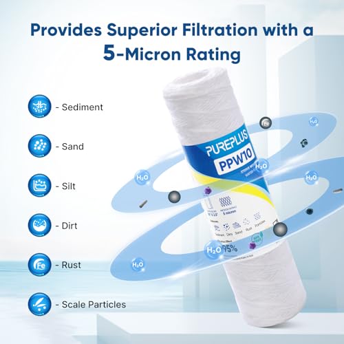 5 Micron 10"x2.5" Whole House String Wound Sediment Filter for Well Water (4 Count)