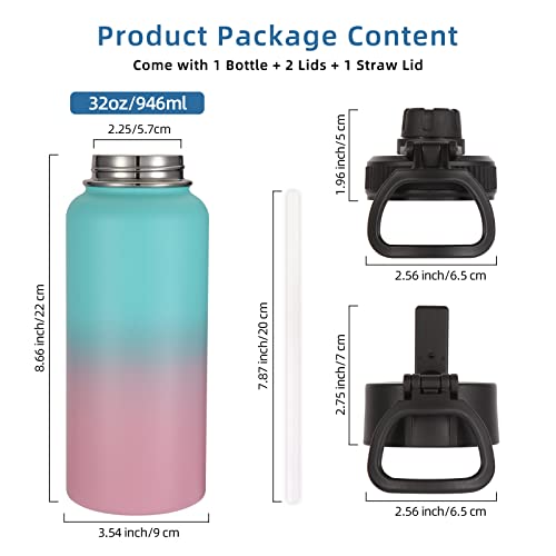 32 oz Water Bottles Bulk 4 Pack with Straw Lid & Spout Lid (4 Count)