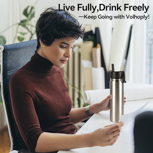 22 oz Insulated Water Bottles with Straw Lid