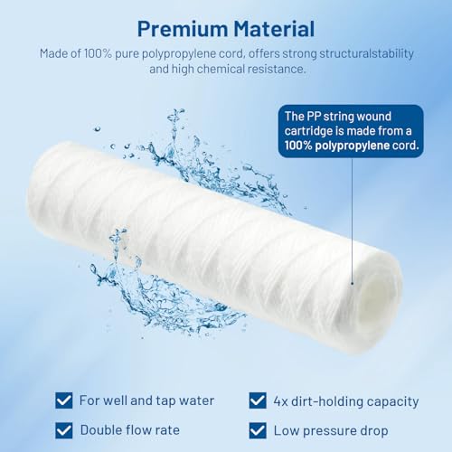 5 Micron 10" x 2.5" Whole House String Wound Water Filter Cartridge (6 Count)