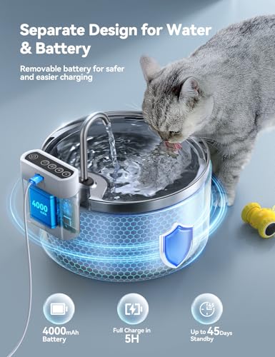 Wireless Cat Water Fountain Stainless Steel [Water & Battery Separation] FEELNEEDY Smart Pet Water Fountain