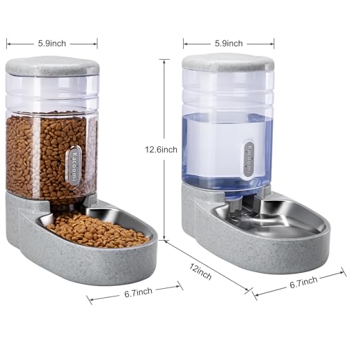 Automatic Cat Feeder and Water Dispenser with Stainless Steel Bowl Gravity Food Feeder and Waterer Set for Small Medium Dog Puppy Kitten 1 Gallon x 2