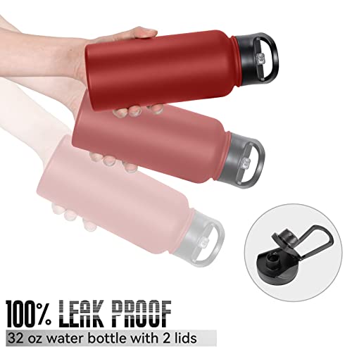 32 oz Insulated Water Bottle with Straw Lid & Wide Mouth Lids