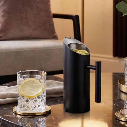 3 Pack 35oz 1.0l Stainless Steel Water Pitcher Modern Metal Pitcher with Ice Guard Black Carafe Drink with Handle or Iced Hot Drink Tea Juice Coffee Beer (3 Count)
