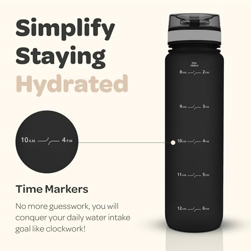 Motivational Water Bottle with Time Marker & Fruit Infuser 32 oz