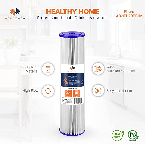 1 Micron Whole House Pleated Sediment Water Filter Cartridge 20x4.5 Well Filter Replacement Compatible with ECP5 (2 Count)