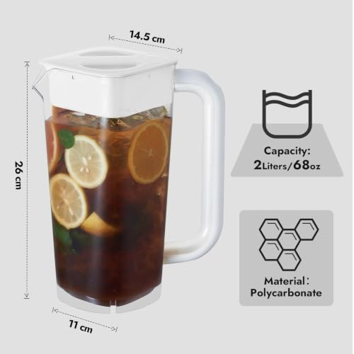 4 Pack 2L 68 oz Plastic Pitcher with Lid & Handle