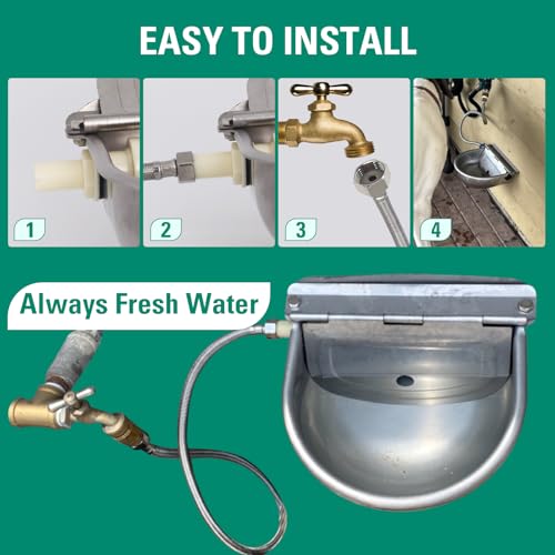 304 Stainless Steel Automatic Livestock Waterer with Float Valve and 39 inch Water Hose