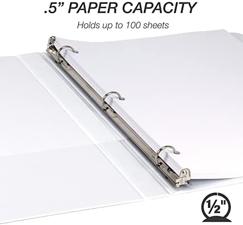 Samsill 0.5 Inch 3 Ring Binder, Economy Round Ring, Clear View Cover, 100 Sheet Capacity - for School, Home, Office - White, 4 Pack