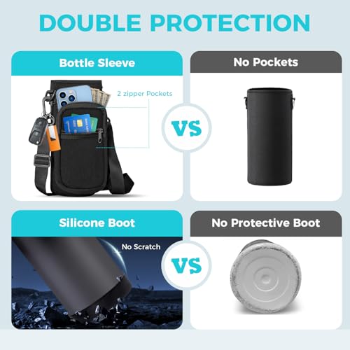 32 40/64/128 oz Flask Water Bottles Insulated - with Straw Auto Spout Lid, Water Bottle Stainless Steel Keep Cold 48H Hot 24H, Metal Water Bottle with Strap, Paracord Handle, Protective Boot (32 Count)