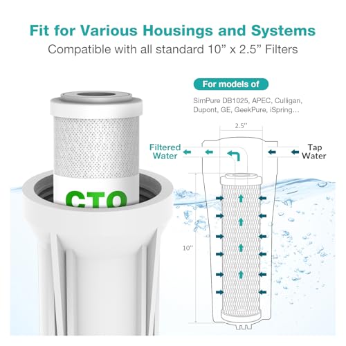 5 Micron 10" x 2.5" Whole House CTO Carbon Sediment Water Filter (4 Count)