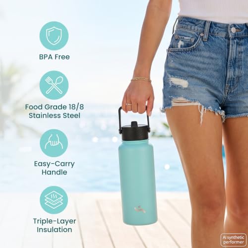 32 oz Insulated Stainless Steel Water Bottle with Straw Lid