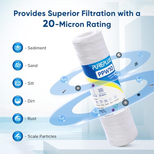 20 Micron 10"x2.5" Whole House String Wound Sediment Filter for Well Water (4 Count)