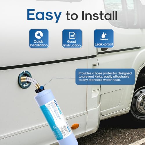 RV Water Filter with Hose Protector GAC & KDF Filtration
