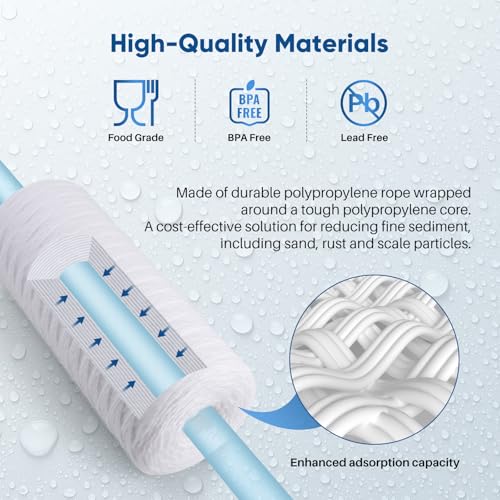 10 Micron 10 x 4.5 Whole House String Wound Sediment Filter for Well Water (4 Count)