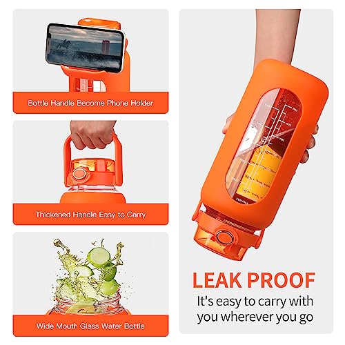 64 oz Glass Water Bottle with 2