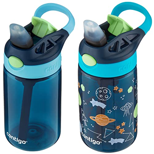 Kids Water Bottle with Redesigned AUTOSPOUT Straw 14oz. 2 Pack Blueberry and Blue Raspberry & Blueberry and Blue Raspberry with Cosmos