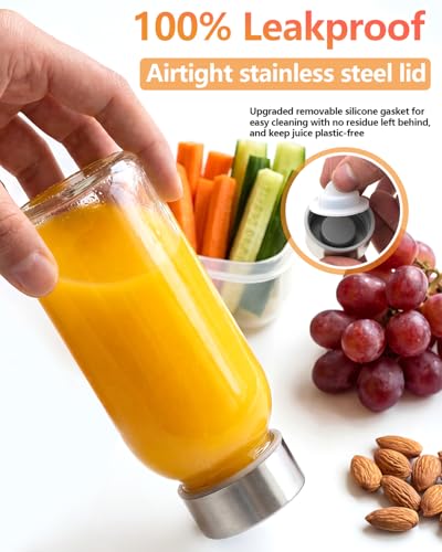 8 oz Small Glass Juice Bottles with Stainless Steel Lids Leak Proof (16 Count)