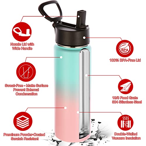 22 oz Insulated Water Bottles with Straw Lid