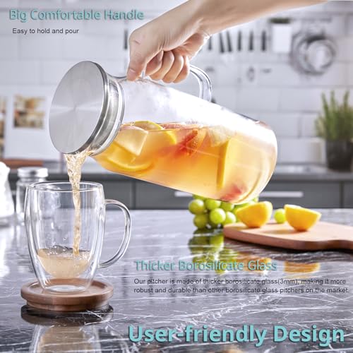 3 Pack 2 Liter 68 oz 2.1 Qt Glass Pitcher with Lid and Handle (3 Count)