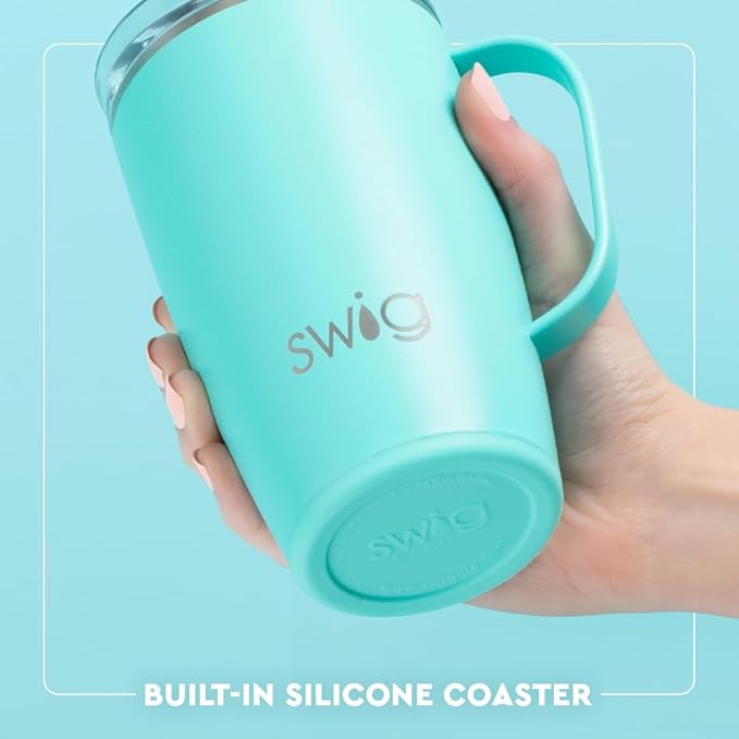 Swig Life 18oz Travel Mug, Insulated Tumbler with Handle and Lid, Travel Coffee Mug, Cup Holder Friendly, Stainless Steel 18 oz Tumbler, Reusable Insulated with Lid (Pretty in Pearl)